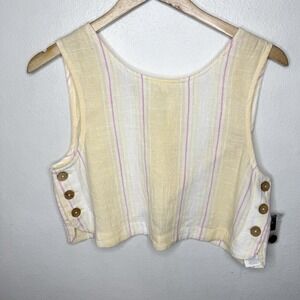 New Rip Curl Classic Surf Stripe Cotton Yellow Pink Tank Crop Top Women's Small